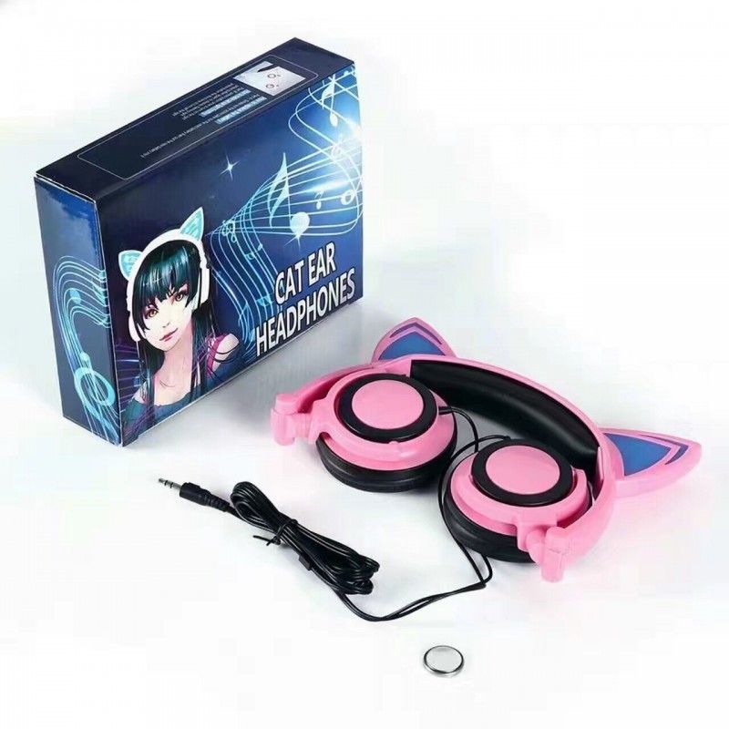 Cross border special payment for new children's cartoon cat ear headset with light-emitting folding mobile phone music headset 