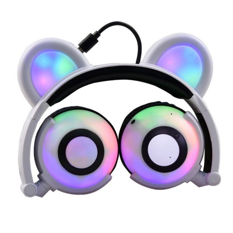 Cross border e-commerce spot wholesale customized cartoon panda ear headset light-emitting foldable mobile phone Bluetooth headset 