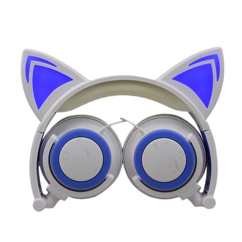 Cross border special payment for new children's cartoon cat ear headset with light-emitting folding mobile phone music headset 