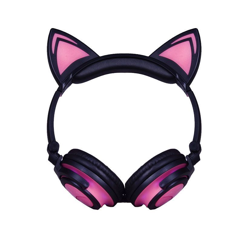 Source factory stock 12 kinds of color cartoon cat ear luminous cable folding headset 
