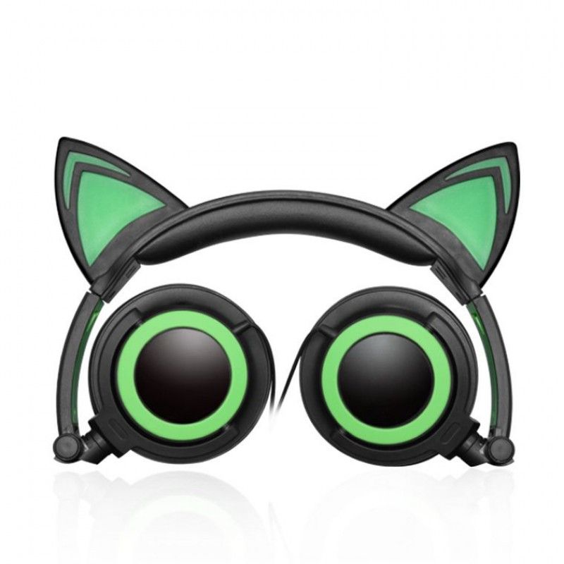 Source factory stock 12 kinds of color cartoon cat ear luminous cable folding headset 