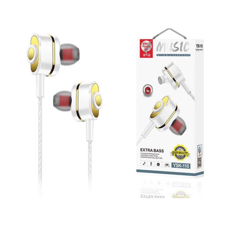 New ysk-110 in ear earphone, game by wire, music, solid color, high quality stereo earphone for students