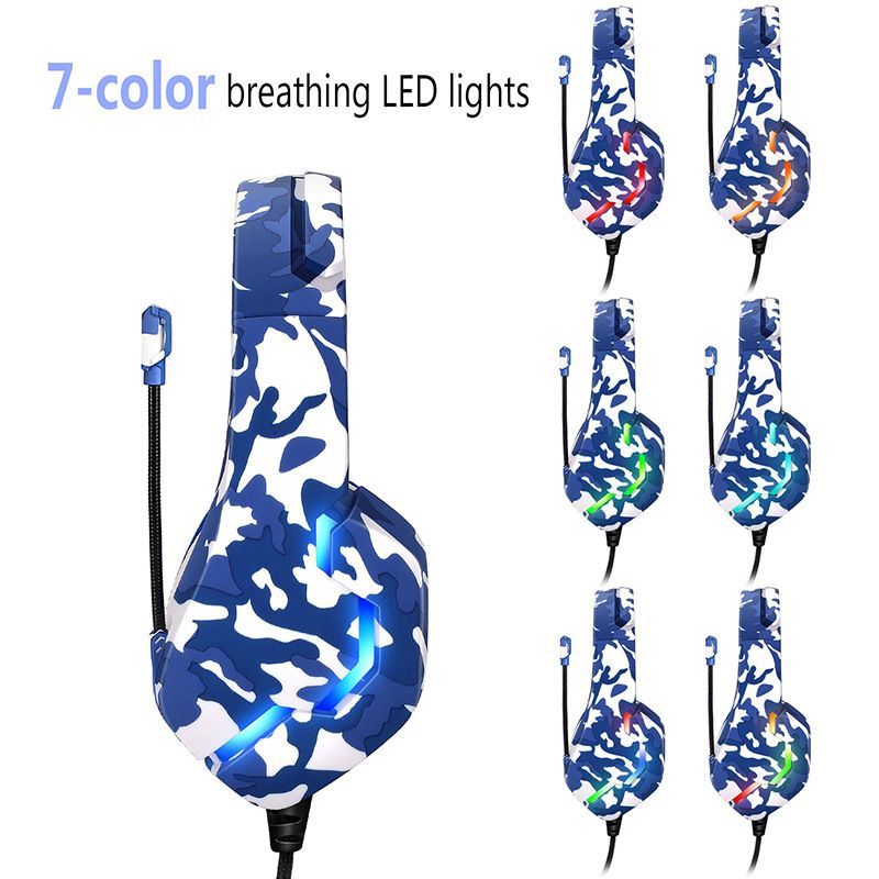 Headwear game earphone electronic competition by wire RGB seven color luminous 3.5 cable computer mobile phone subwoofer earphone 