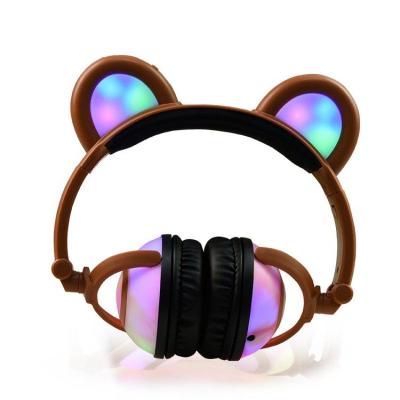 Cross border e-commerce spot wholesale customized cartoon panda ear headset light-emitting foldable mobile phone Bluetooth headset 