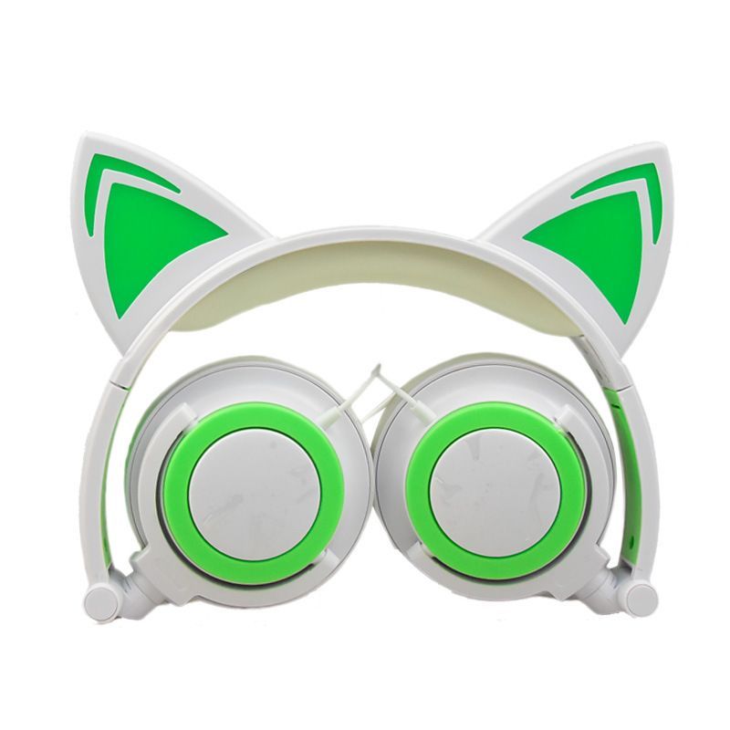 Cross border special payment for new children's cartoon cat ear headset with light-emitting folding mobile phone music headset 