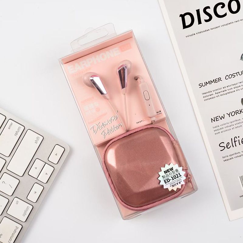 Ed-1021 new small fragrance earphone solid color with storage box wired 3.5 music earplug universal earphone 
