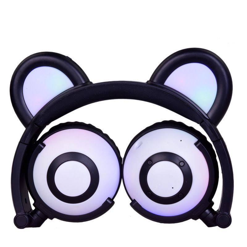 Cross border e-commerce spot wholesale customized cartoon panda ear headset light-emitting foldable mobile phone Bluetooth headset 