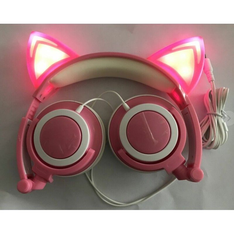 Cross border special payment for new children's cartoon cat ear headset with light-emitting folding mobile phone music headset 