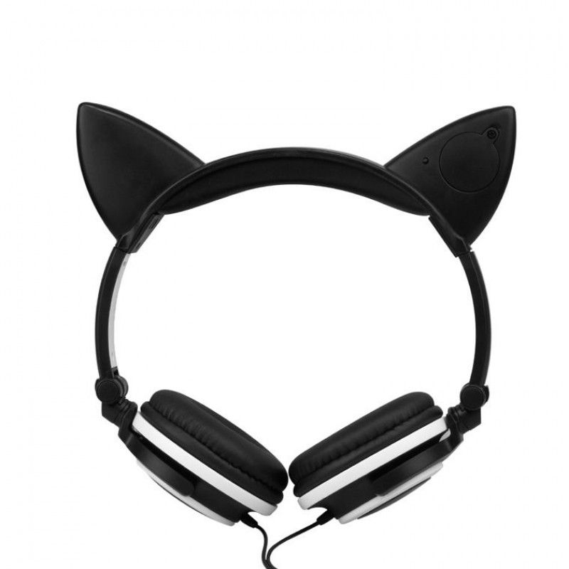 Source factory stock 12 kinds of color cartoon cat ear luminous cable folding headset 