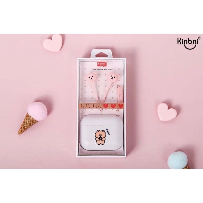 Kn-3034 wired earphone with storage box cute bear series music earphone by wire in ear earplug 