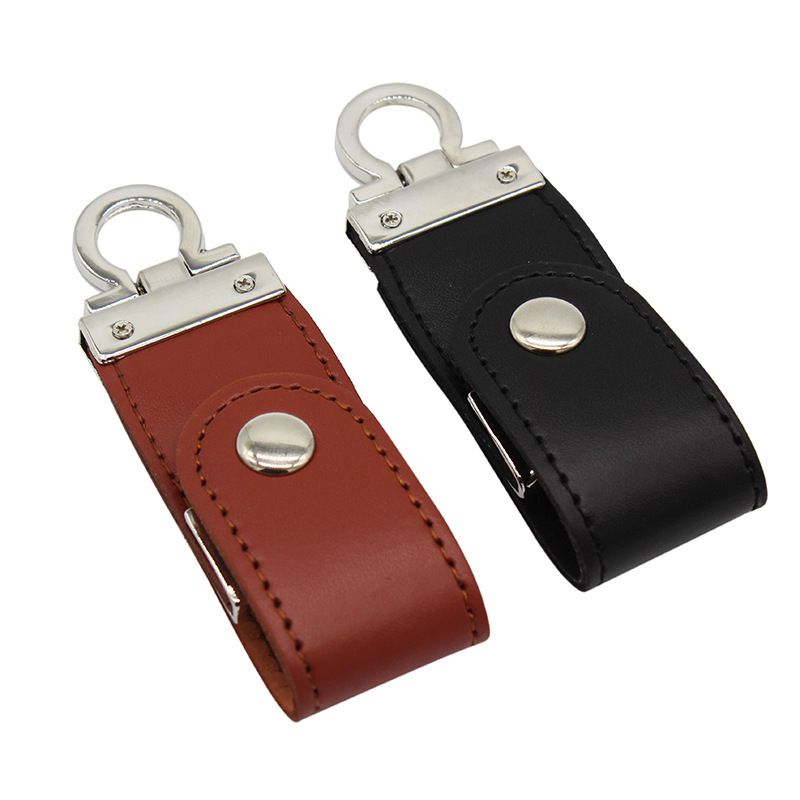 Leather case key ring embossed logo leather U disk to customize 8g16g32g leather case U disk 