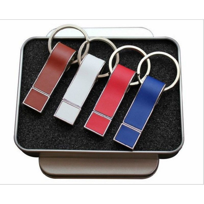 Key chain business leather case U disk PR gift embossed leather logo customized U disk