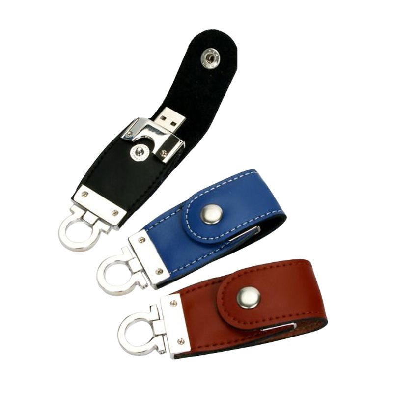 Leather case key ring embossed logo leather U disk to customize 8g16g32g leather case U disk 