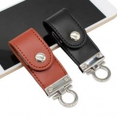 Leather case key ring embossed logo leather U disk...