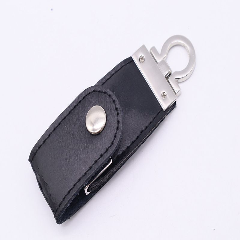 Leather case key ring embossed logo leather U disk to customize 8g16g32g leather case U disk 