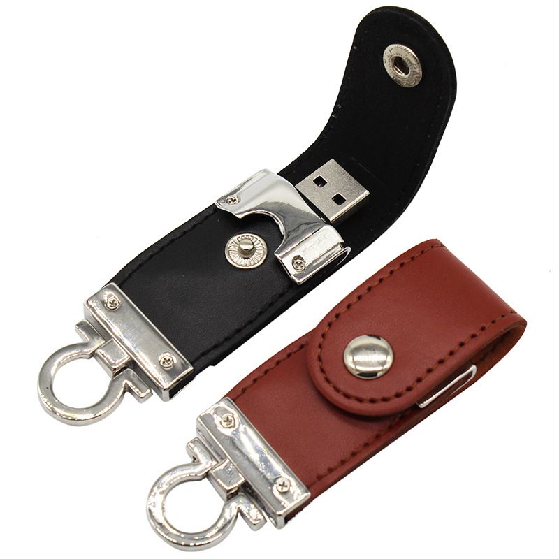 Leather case key ring embossed logo leather U disk to customize 8g16g32g leather case U disk 