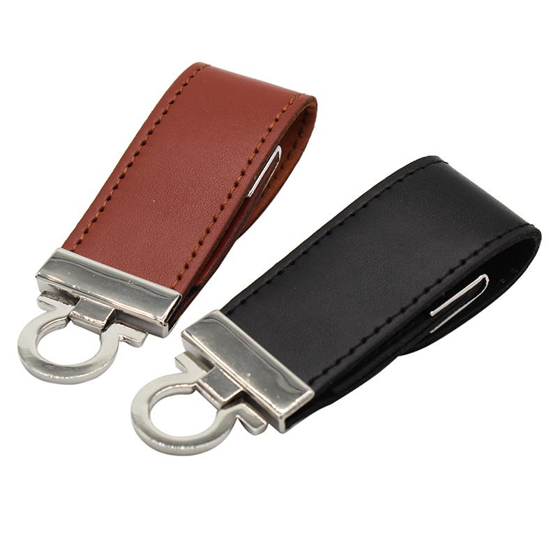 Leather case key ring embossed logo leather U disk to customize 8g16g32g leather case U disk 