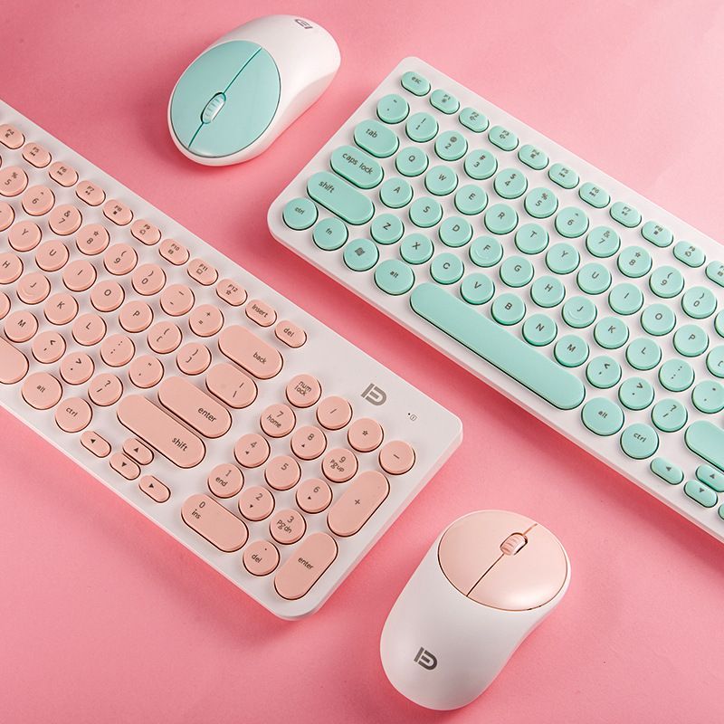 Ik6630 wireless keyboard and mouse set punk round key cap silent power saving wireless key mouse set 