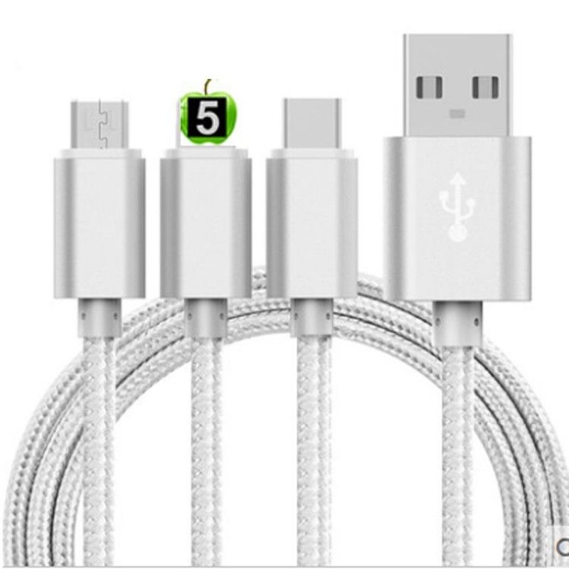 One drag three metal braided data cable multifunctional mobile phone charging cable 1.2m 5-generation Android three in one data cable