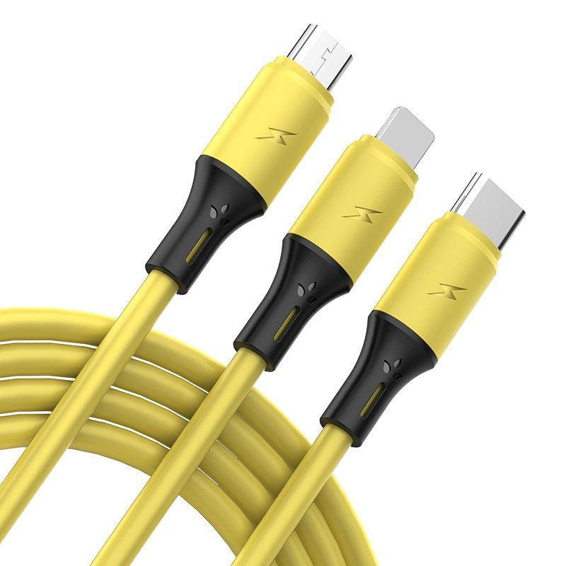 Liquid soft glue is suitable for Android Apple multifunctional three in one universal three head fast charging data cable