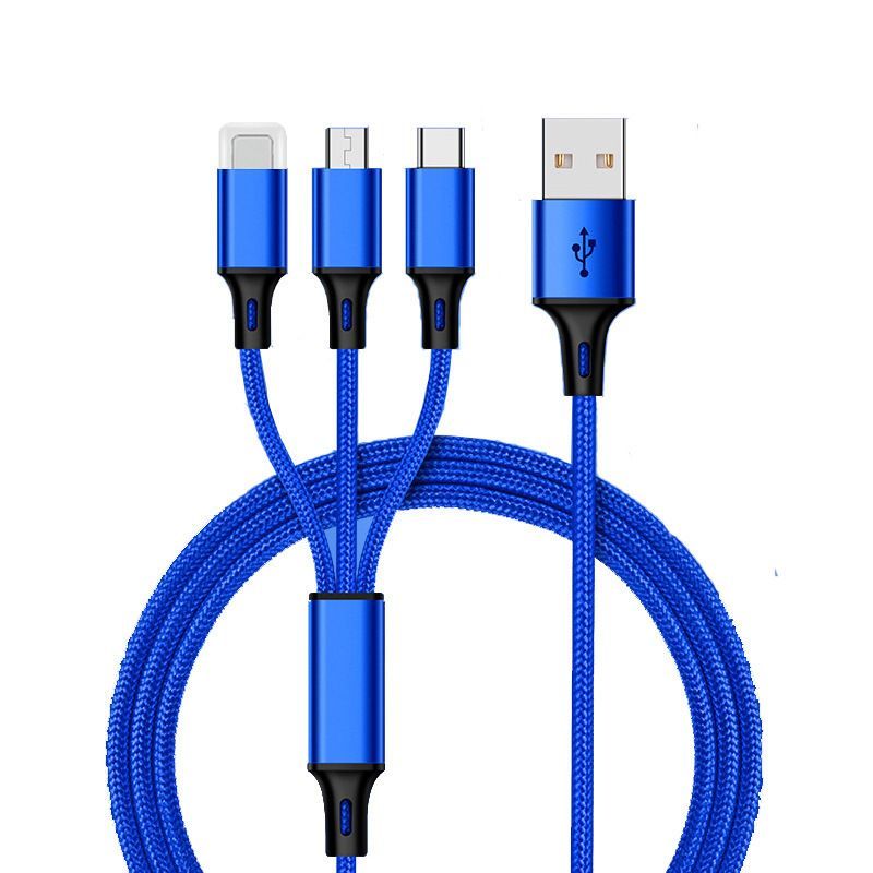 Nylon one drag three data cable three in one USB charging cable for Apple type-C Android charger cable