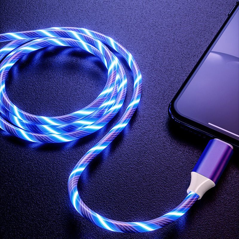 Metal streamer data cable is suitable for Apple Android type-C running lamp, intelligent power-off 2.4a fast charging cable