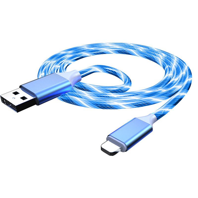 Metal streamer data cable is suitable for Apple Android type-C running lamp, intelligent power-off 2.4a fast charging cable