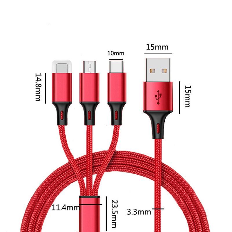 Nylon one drag three data cable three in one USB charging cable for Apple type-C Android charger cable