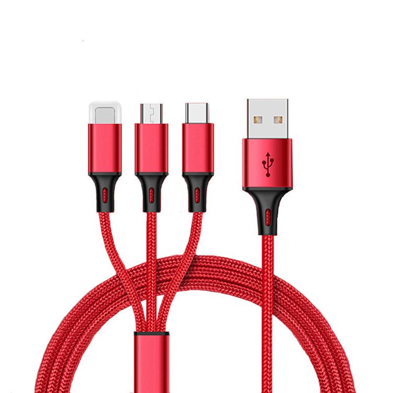 Nylon one drag three data cable three in one USB c...
