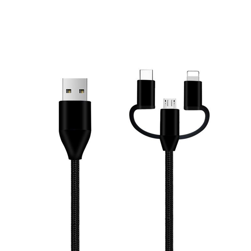 It's suitable for Android and apple to weave one drag three data cable fast charging three in one type charging cable