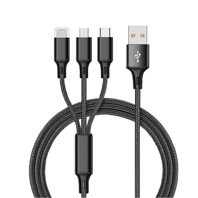 Nylon one drag three data cable three in one USB charging cable for Apple type-C Android charger cable