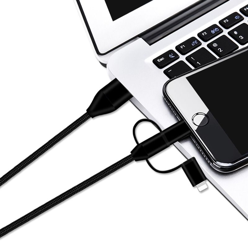 It's suitable for Android and apple to weave one drag three data cable fast charging three in one type charging cable