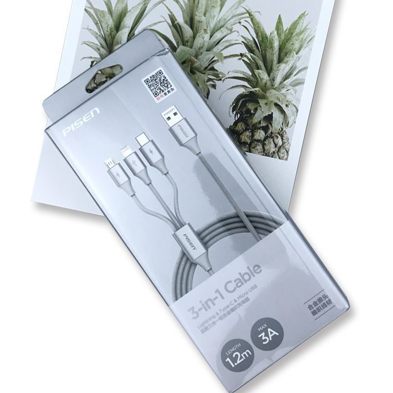 Three in one aluminum alloy braided data cable is suitable for Apple Android type-c3a fast charging cable
