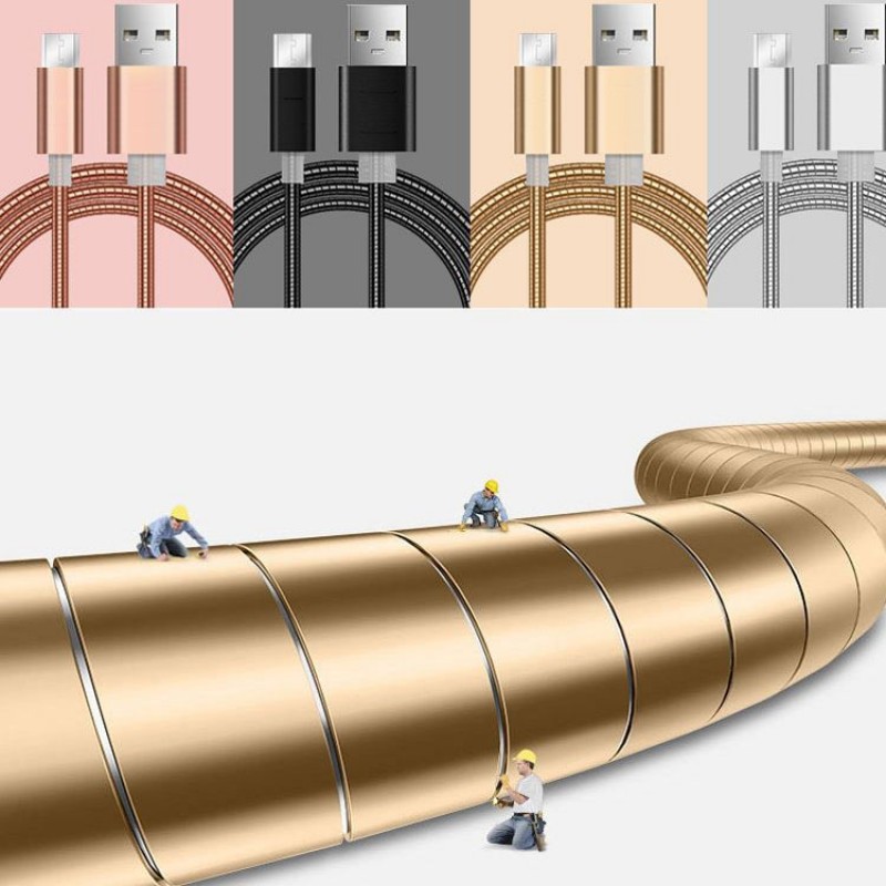 Metal hose spring data cable anti winding quick charging zinc alloy V8 Android general mobile phone charging cable manufacturer