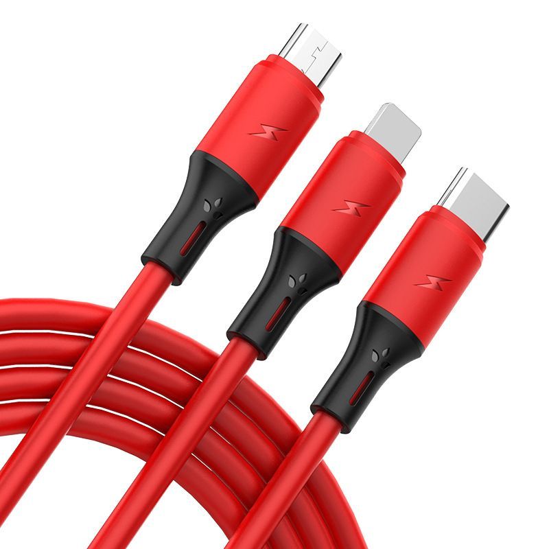 Liquid soft glue is suitable for Android Apple multifunctional three in one universal three head fast charging data cable