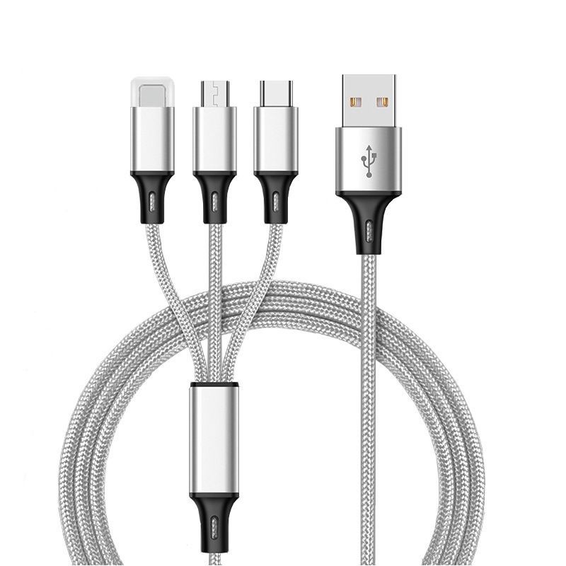 Nylon one drag three data cable three in one USB charging cable for Apple type-C Android charger cable