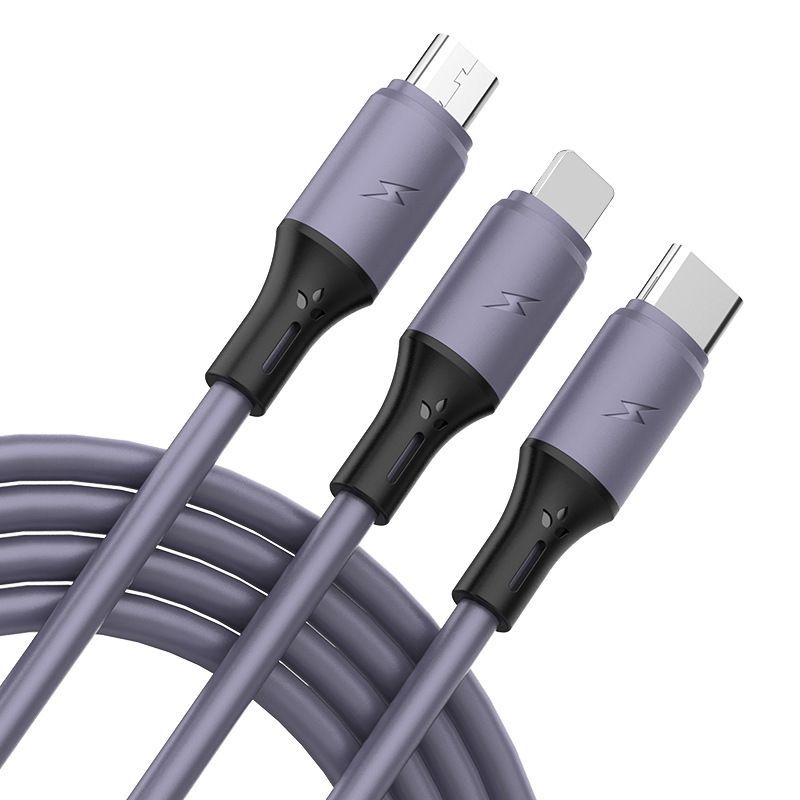 Liquid soft glue is suitable for Android Apple multifunctional three in one universal three head fast charging data cable