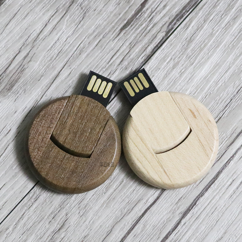 Foreign trade round bamboo wooden U disk rotating chain wooden USB flash disk 32guab2 0 free design proofing