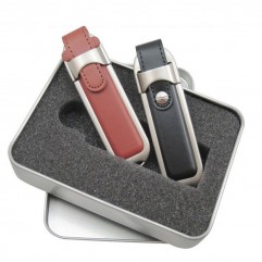 Steel edge leather cover U disk 16GB business crea...
