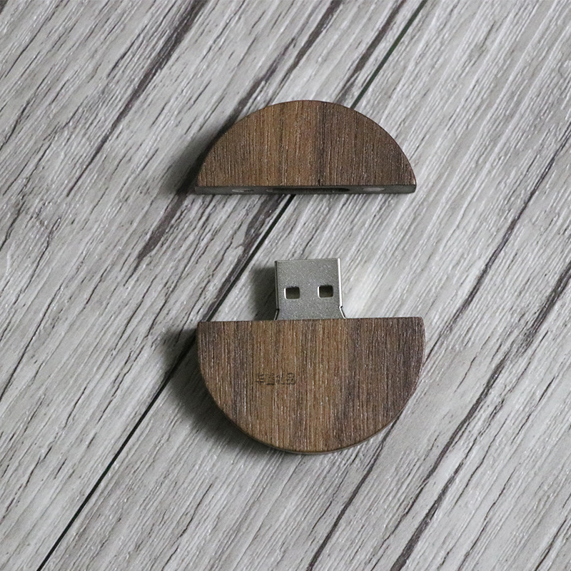 Foreign trade round bamboo wooden U disk rotating chain wooden USB flash disk 32guab2 0 free design proofing