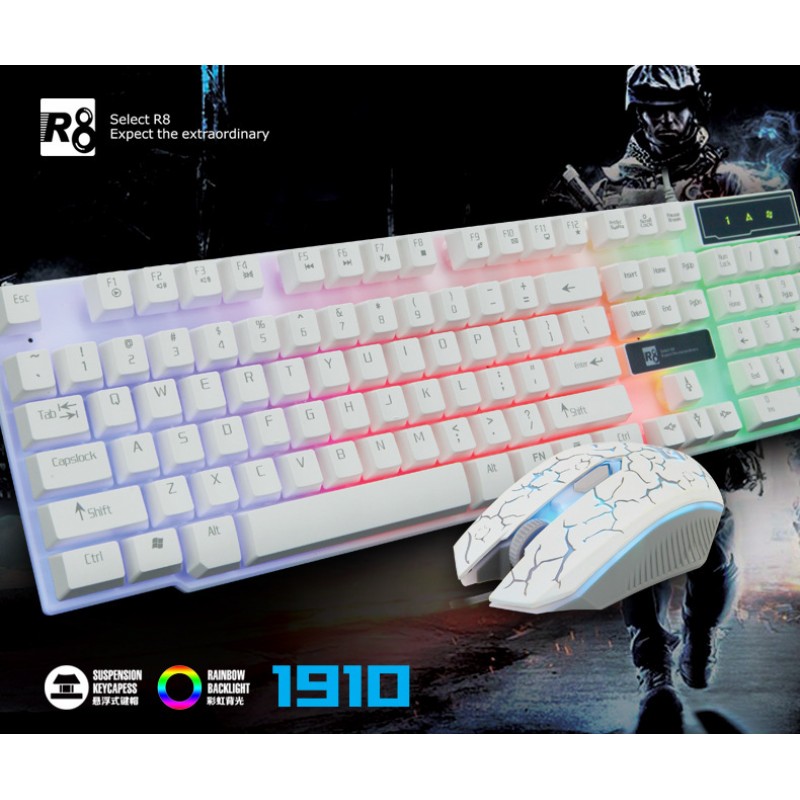 R8-1910 wired keyboard and mouse set game desktop computer notebook USB suspended keyboard Amazon 