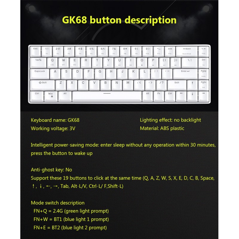 Spot Mitu 68 key dual-mode Bluetooth 5.0 wireless 2.4G game mechanical keyboard red brown green axis foreign trade explosion