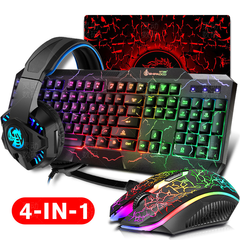 Cross border new burst pattern luminous keyboard mouse headset three or four piece kit 4in1 South American keyboard