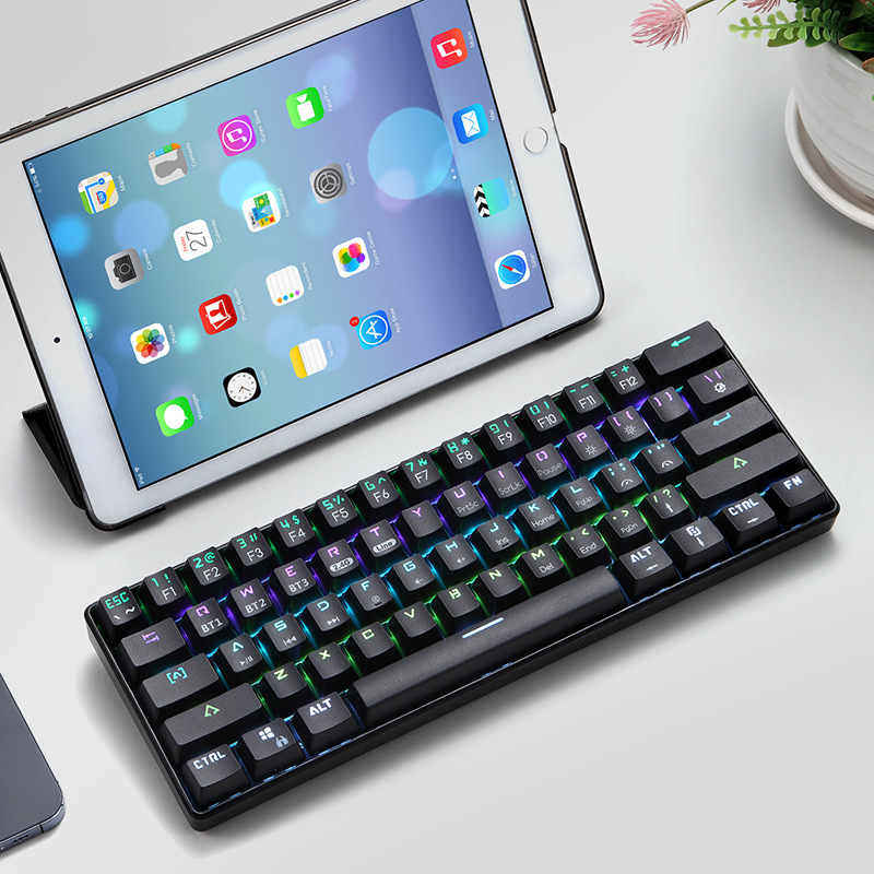 NINNGEO wireless Bluetooth three mode mechanical keyboard, green shaft key line separation, wired RGB lighting keyboard plug and pull shaft 