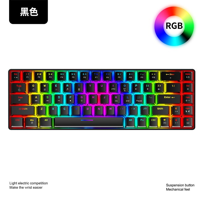 Cross border Amazon free wolf t8rgb keyboard 68 key RGB luminous game machine notebook mac60%