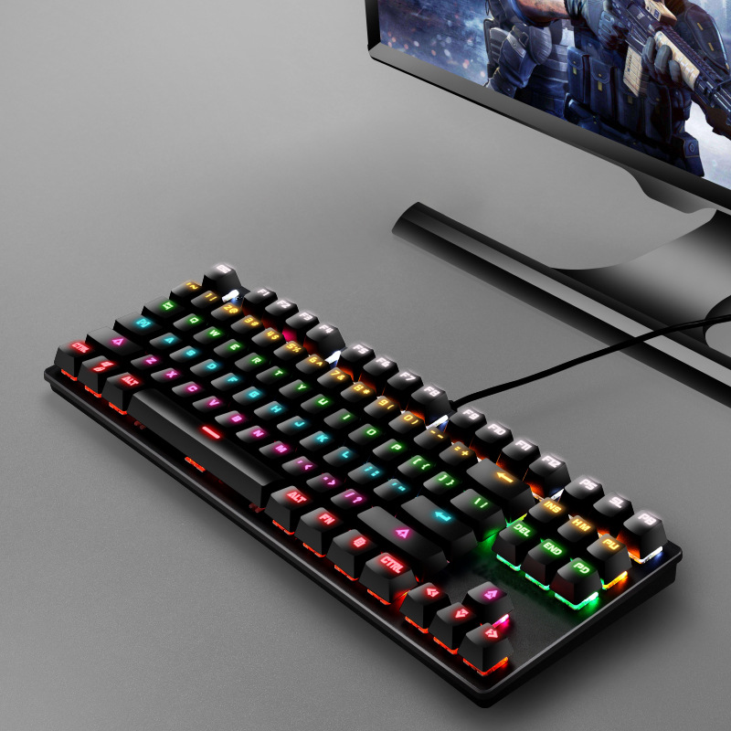 Leilangzhen mechanical keyboard 87 key wired USB luminous game plug-in dial green axis notebook desktop keyboard