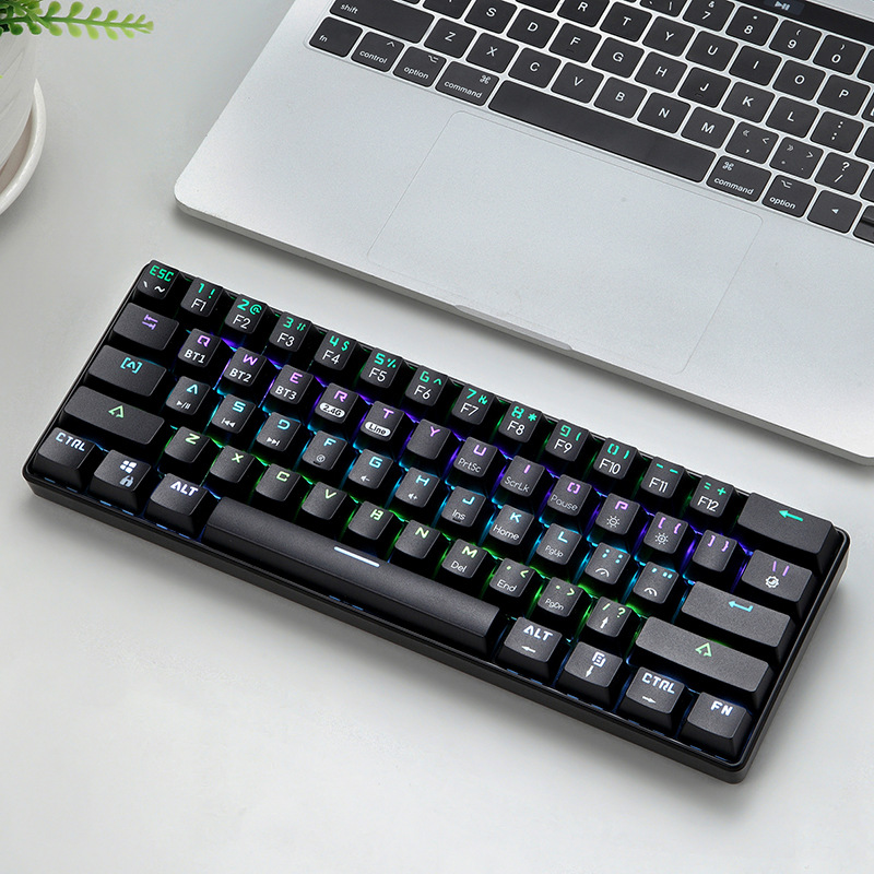 NINNGEO wireless Bluetooth three mode mechanical keyboard, green shaft key line separation, wired RGB lighting keyboard plug and pull shaft 