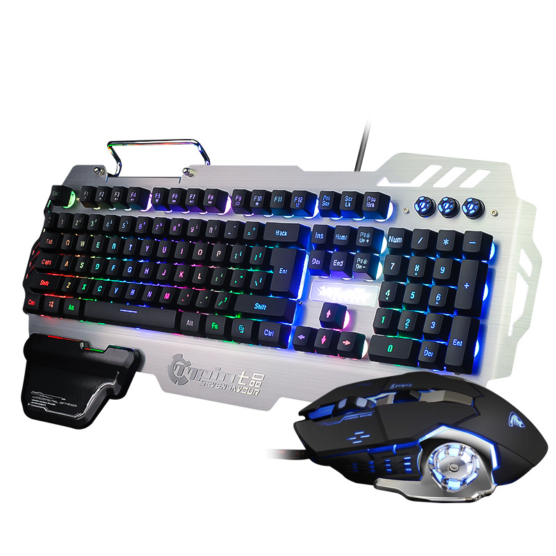 Qipin pk900 game keyboard RGB luminous non mechanical computer keyboard cross border chicken eating metal panel