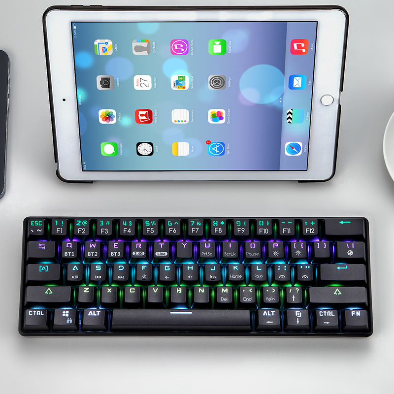 NINNGEO wireless Bluetooth three mode mechanical keyboard, green shaft key line separation, wired RGB lighting keyboard plug and pull shaft 