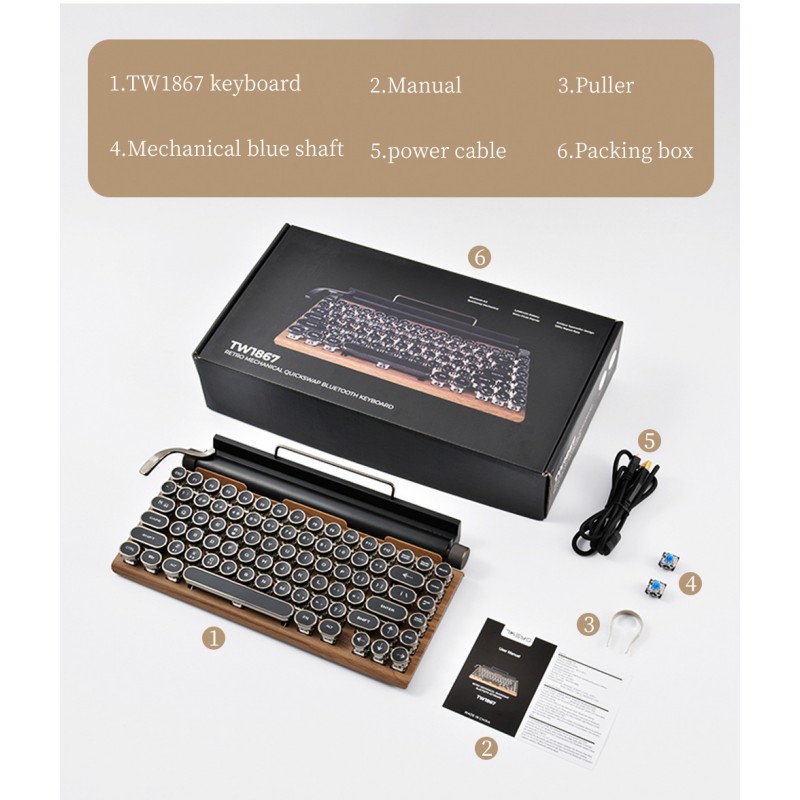 Retro typewriter Bluetooth mechanical keyboard punk keycap mobile phone flat MAC green axis real mechanical keyboard